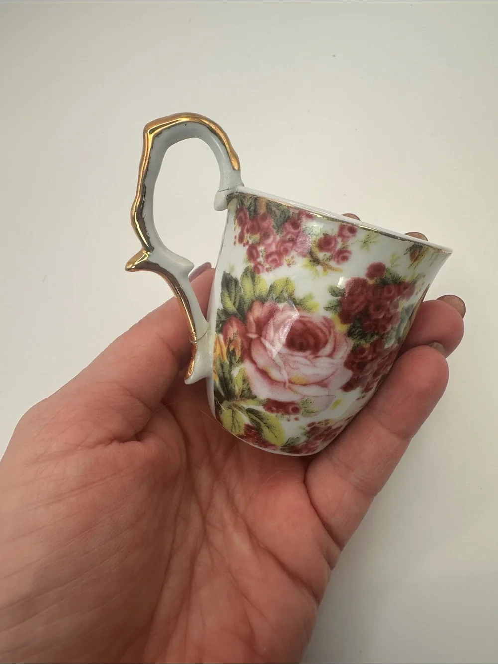 Vintage Lily Creek Demitasse Cup Saucer Floral Roses 24K Gold
